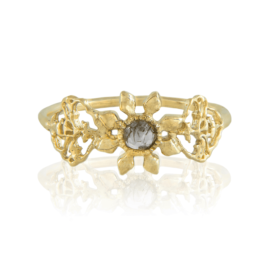 Triple Petal Gold and Diamond Ring