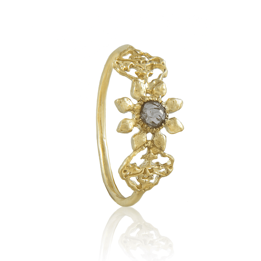 Triple Petal Gold and Diamond Ring