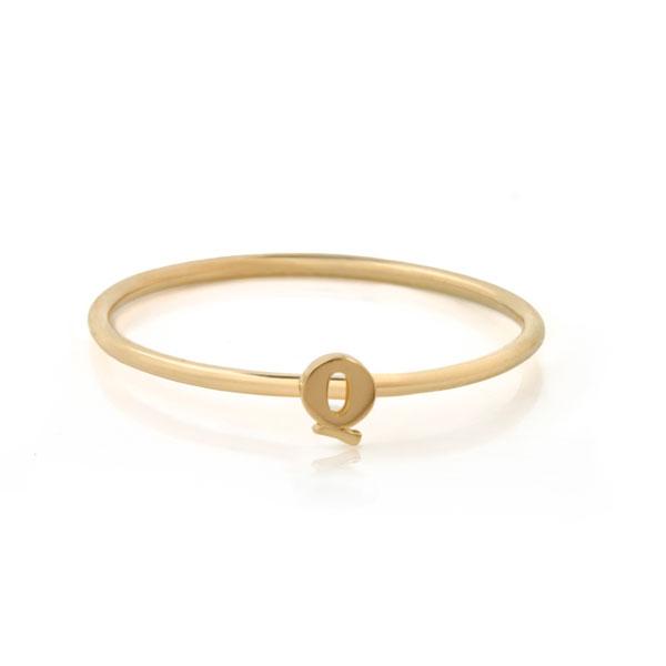 EC One Mini Letter “Q” recycled Gold Stacking Ring