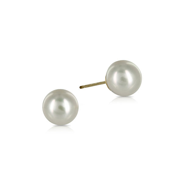 White Round Pearl Gold Stud Earrings
