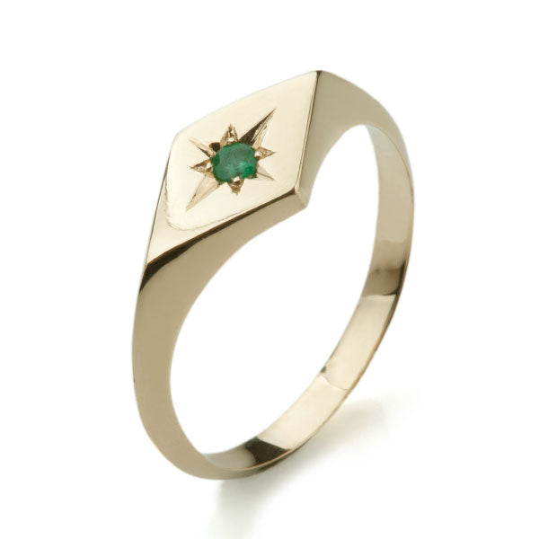 EC One Ellie Air Kite Emerald Gold Signet Ring