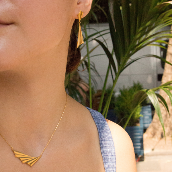 Pleated Drop Earrings Gold Plated