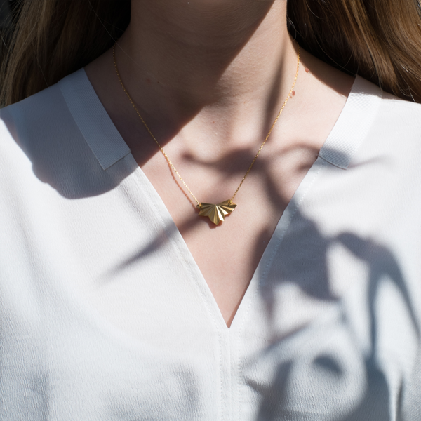 Pleated Fan Necklace Gold Plated