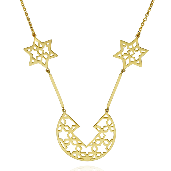 Jaipur Lattice Gold Plate Silver Long Necklace
