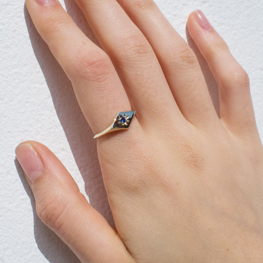 EC One Ellie Air Recycled gold kite ring blue sapphire