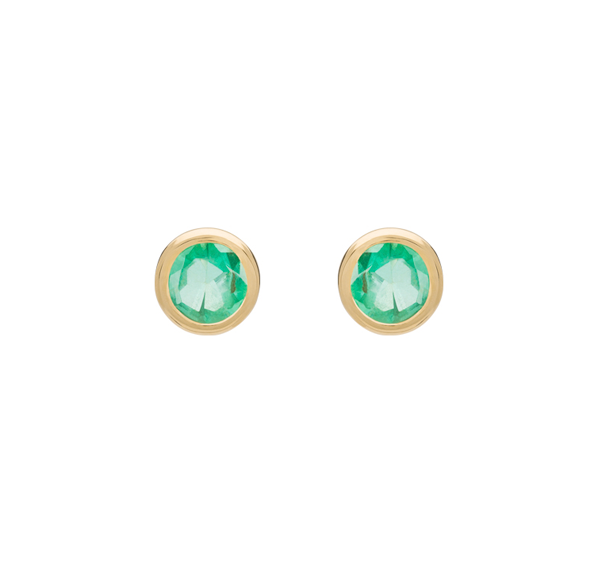 EC One Metier Round Emerald Gold Studs Pair