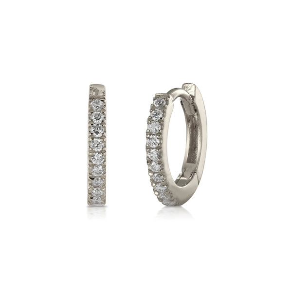 Small Diamond White Gold Hoop Earrings