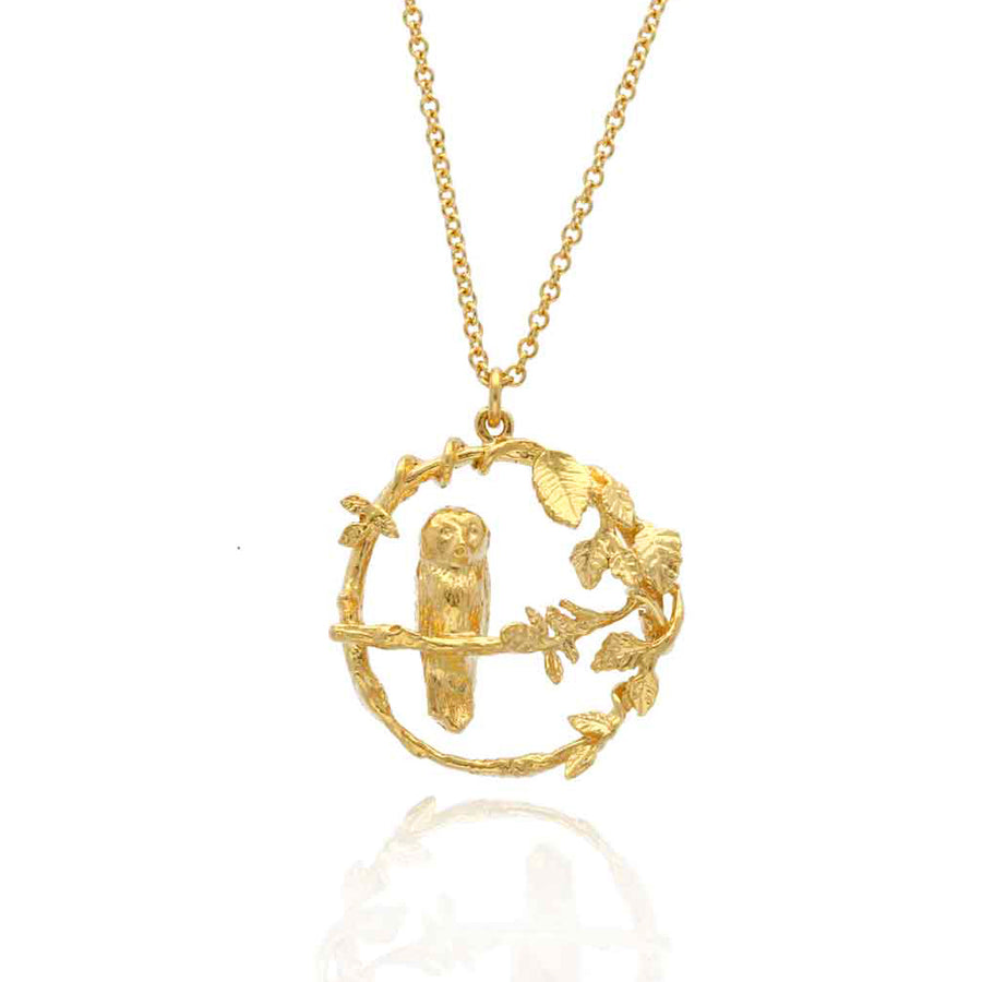 Alex Monroe for EC One LIMITED EDITION: Autumnal Forest Owl Loop Necklace Gold Plated