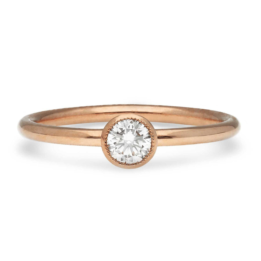 EC One BELLA Small Milgrain Solitaire Rose Gold Ring with White Diamond