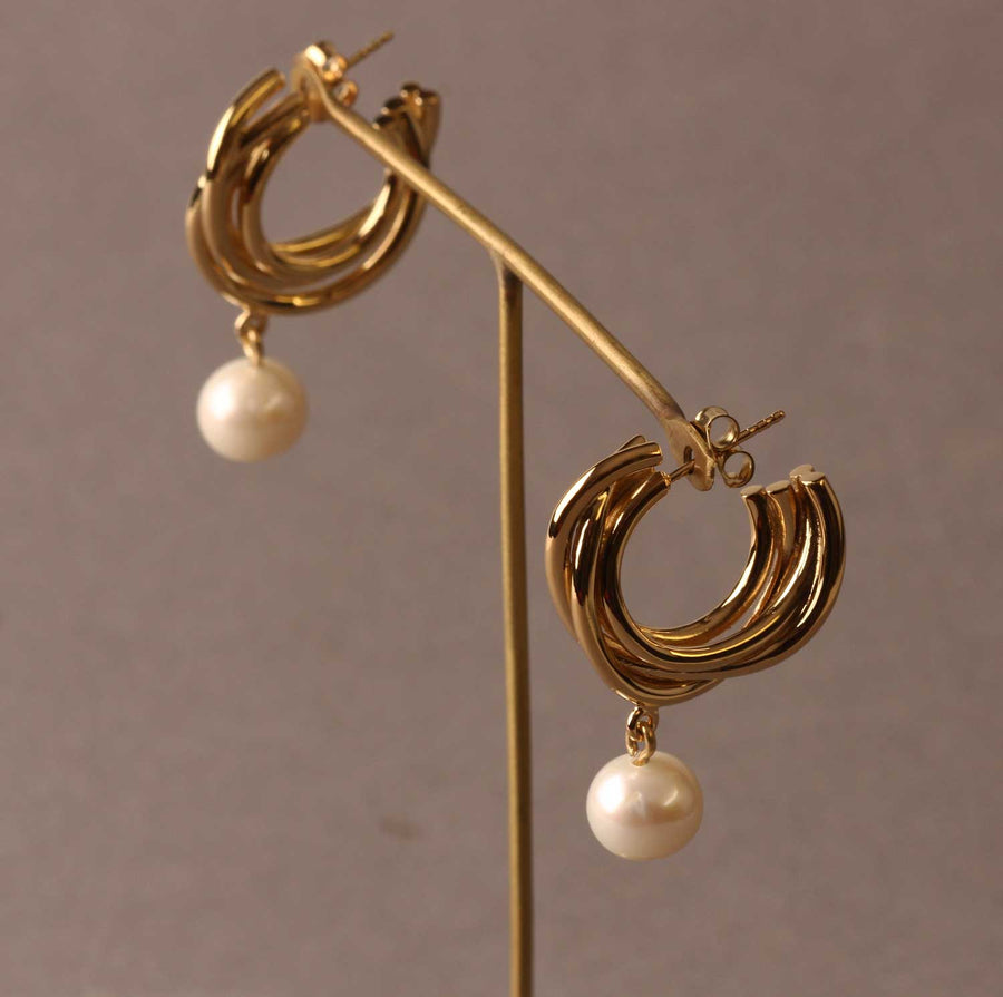 Completed Works at EC One Encounter Hoop Earrings with Pearl Gold Plated recycled silver