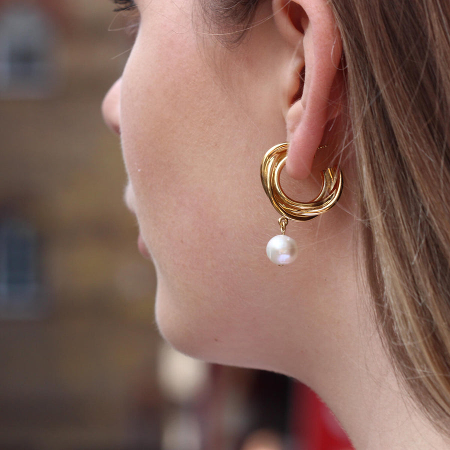Completed Works at EC One Encounter Hoop Earrings with Pearl Gold Plated recycled silver