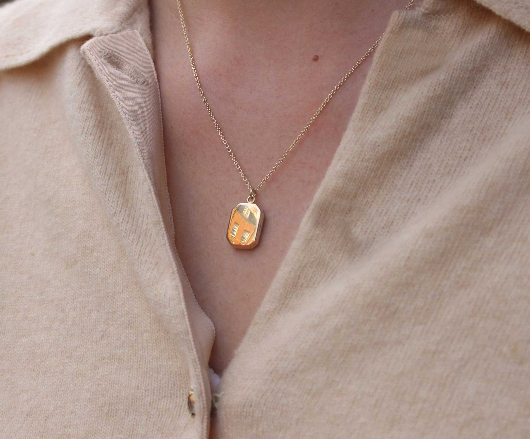 Small Angled Rectangular Silver Locket Necklace