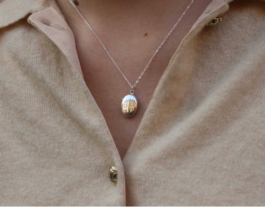 EC One Small Silver Oval Locket Necklace