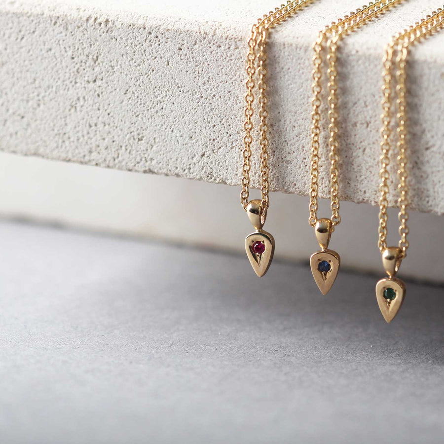 EC One Tanzanite set recycled Gold Little Leaf Necklaces