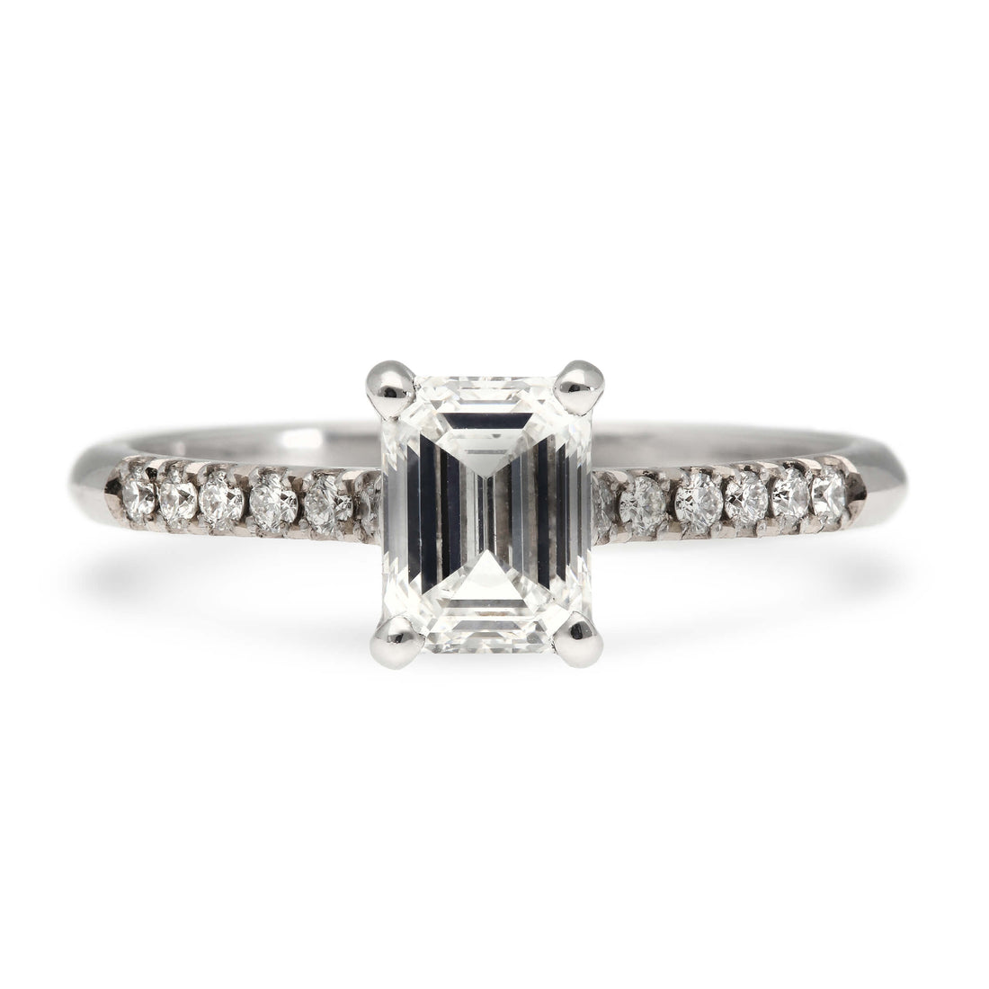 EC One's ethical Nancy emerald cut diamond engagement ring made in London in our B Corp certified workshop