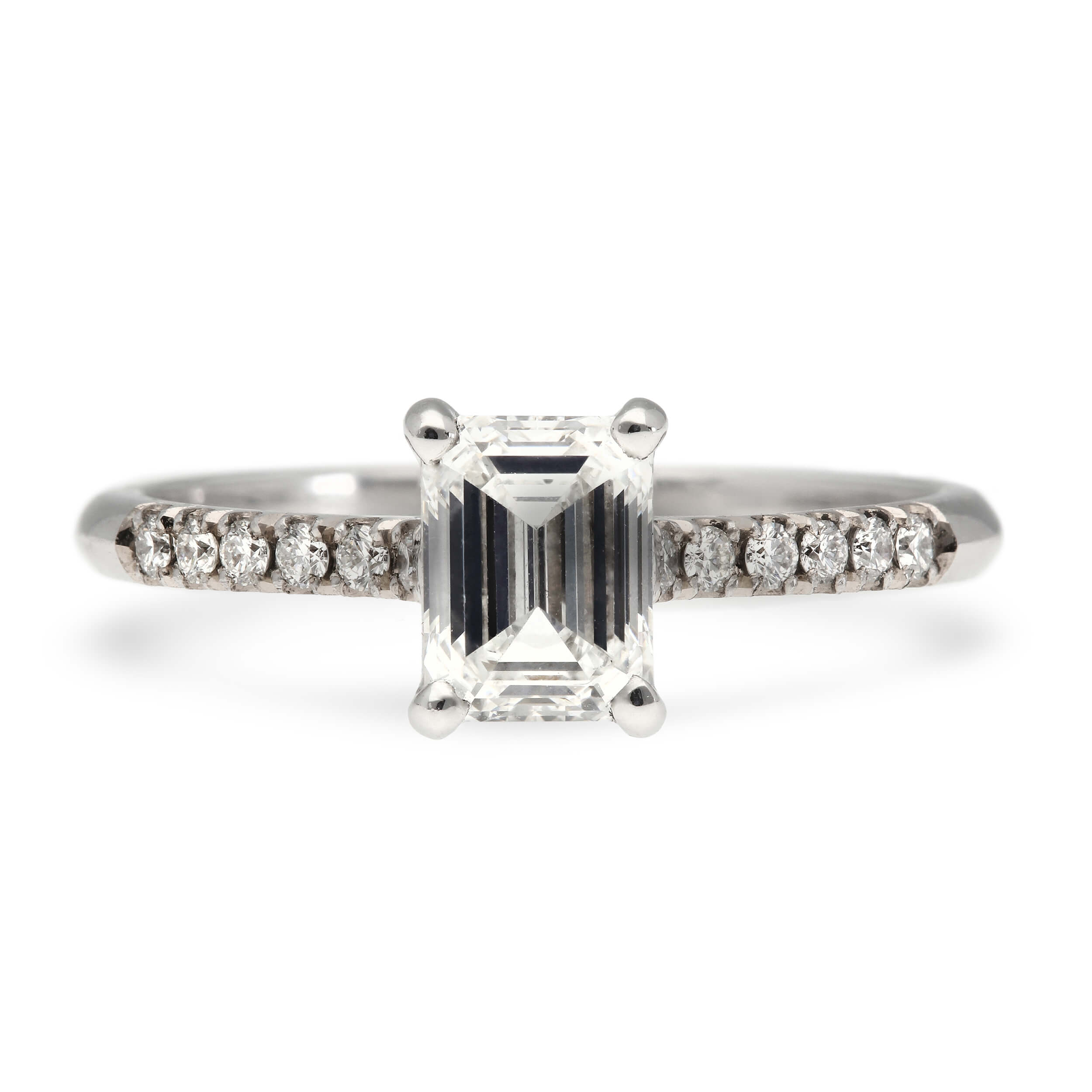 EC One's ethical Nancy emerald cut diamond engagement ring made in London in our B Corp certified workshop