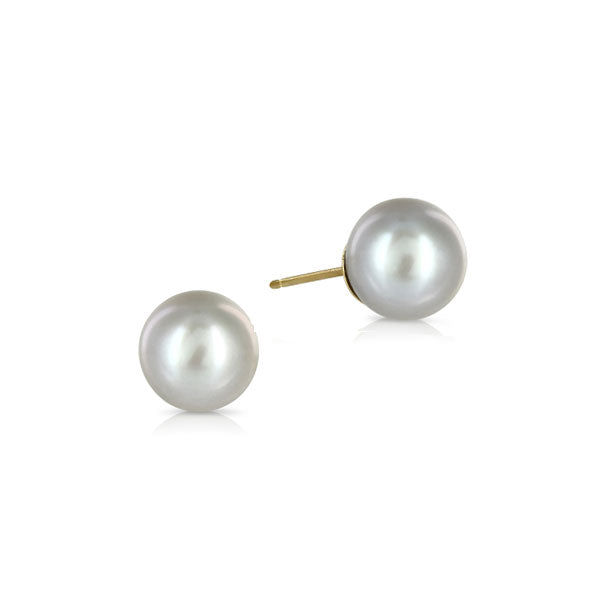  EC One One Grey Round Pearl Gold Stud Earrings