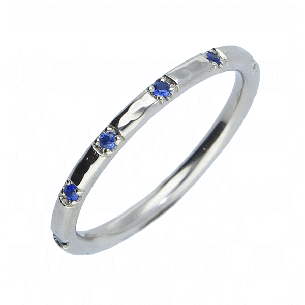 EC One "Alice" Hammered Wedding Ring with Blue Sapphires recycled white gold blue sapphire eternity ring