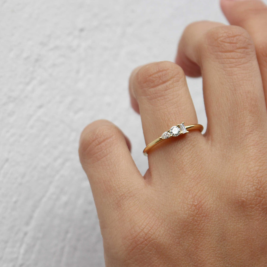EC One Small ELISE 18ct Yellow Gold Ring with 3 Diamonds made in our B Corp London workshop