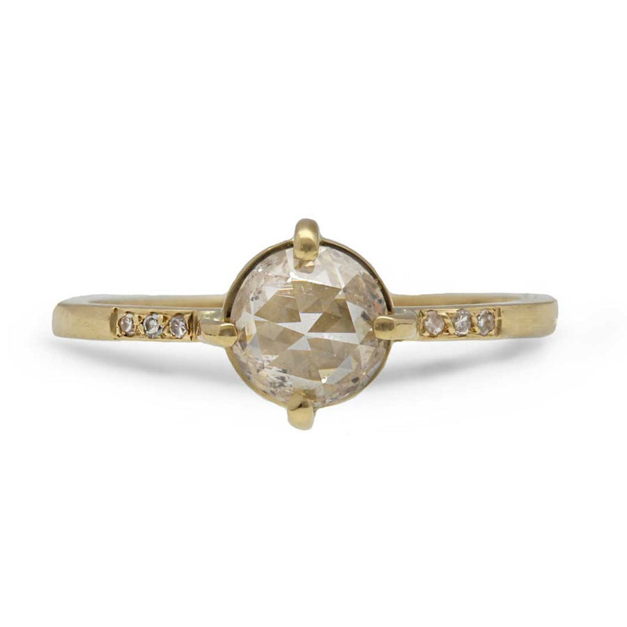 Ellie Air recycled Gold Ode Ring with White Rose Cut Diamond at EC One London