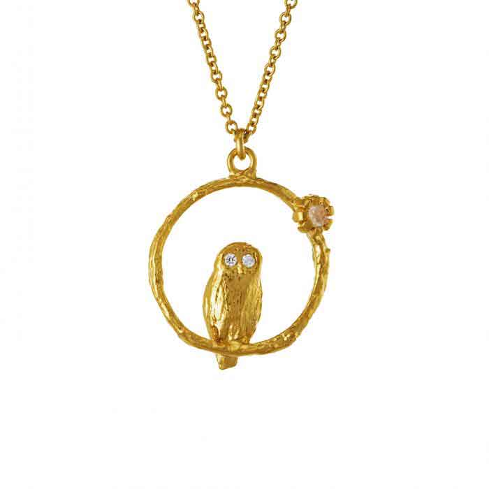 Alex Monroe Moonstone Owl Loop Necklace at EC One London
