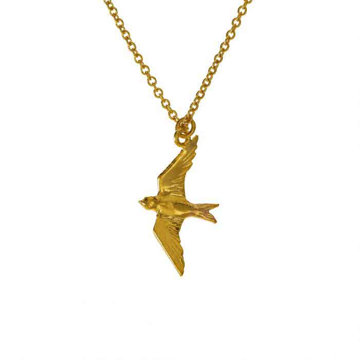 Alex Monroe Flying Swallow Gold Plated Silver Necklace at EC One London