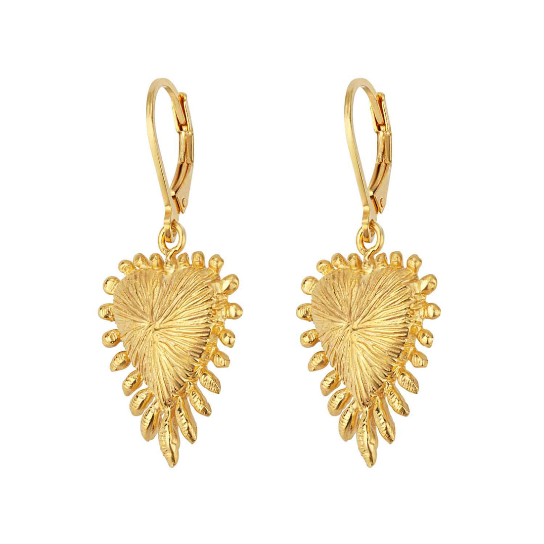 Zoe & Morgan Heart Rays Gold Plated Drop Earrings at EC One London