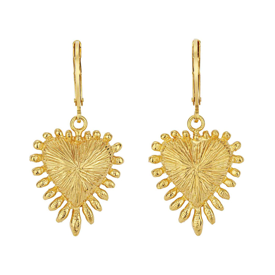 Zoe & Morgan Heart Rays Gold Plated Drop Earrings at EC One London
