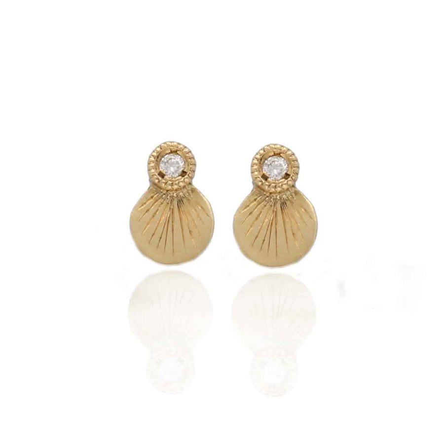 EC One Hiroshi recycled Gold Round and Diamond Stud Earrings
