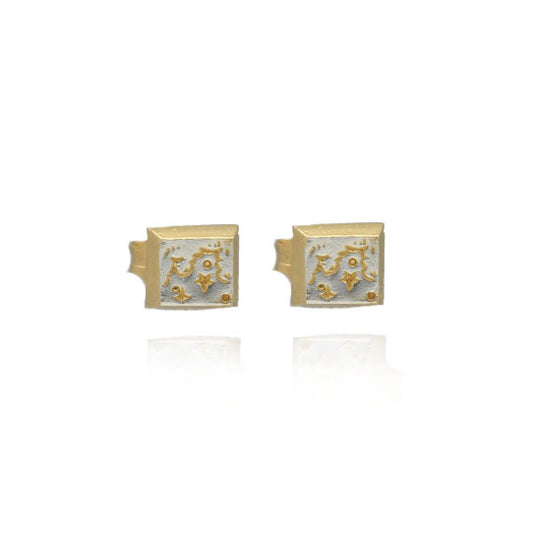 Manom Jewellery at EC One London Starry Sky Square Stud Earrings Silver and Gold Plated
