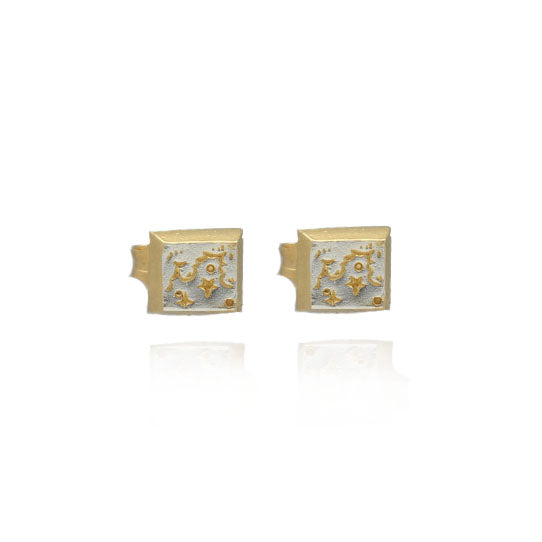Manom Jewellery at EC One London Starry Sky Square Stud Earrings Silver and Gold Plated