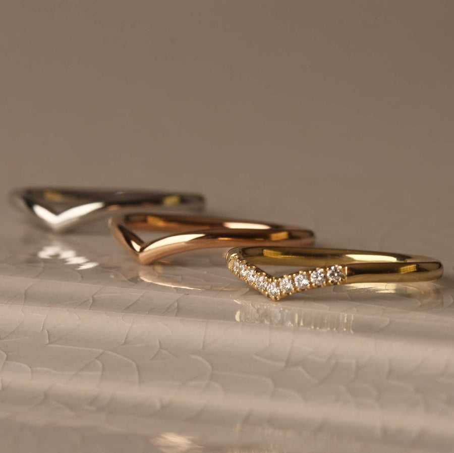 EC One Diamond V-shaped Wedding Ring Recycled Yellow Gold made in London