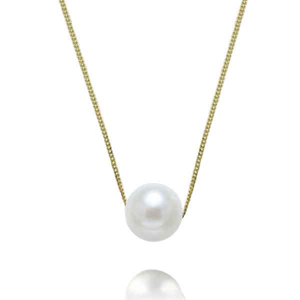 EC One Necklace with White Pearl on yellow gold chain