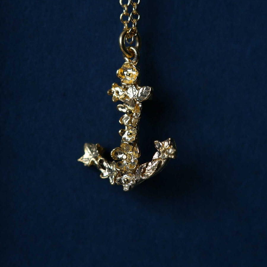 Alex Monroe Floral Anchor Hope Necklace gold plated recycled silver at EC One London