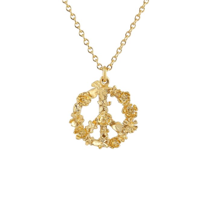Alex Monroe Floral Peace Sign faith Necklace gold plated recycled silver at EC One London