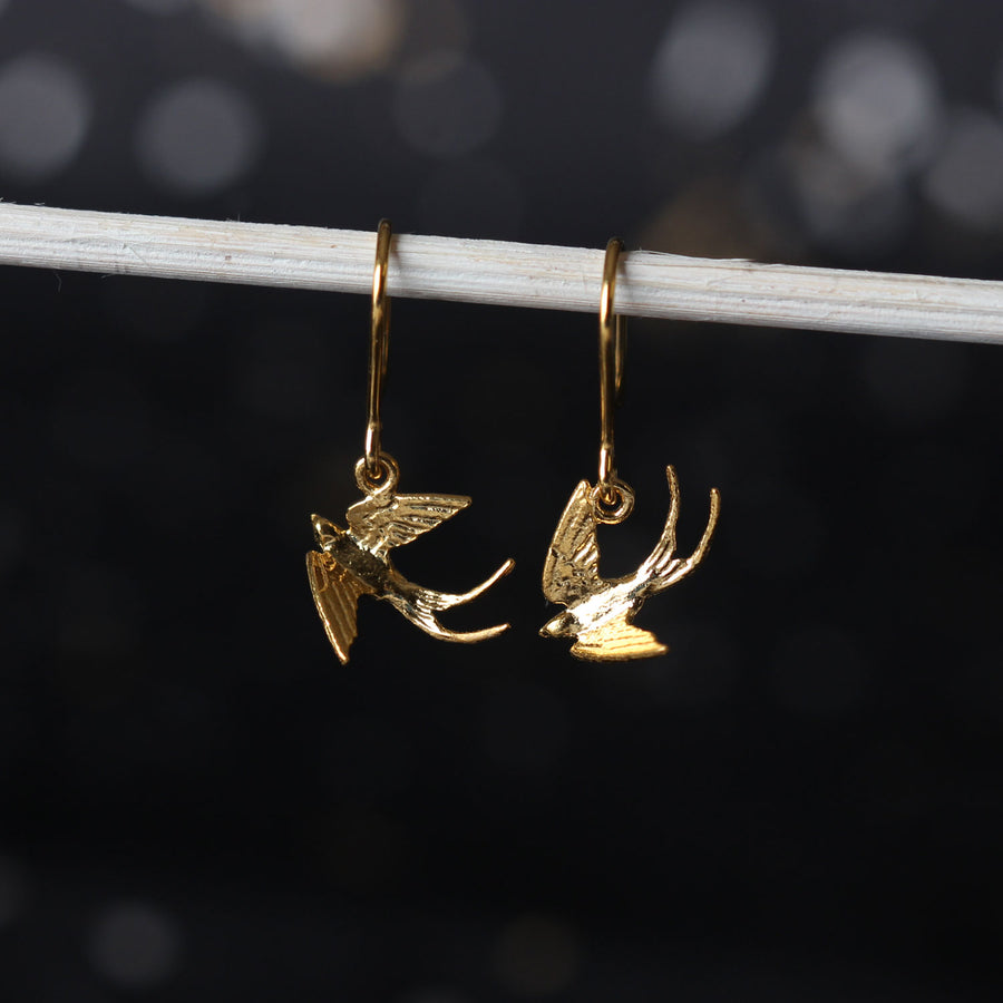 EC One Alex Monroe Swooping Swallow Gold Hook Earrings