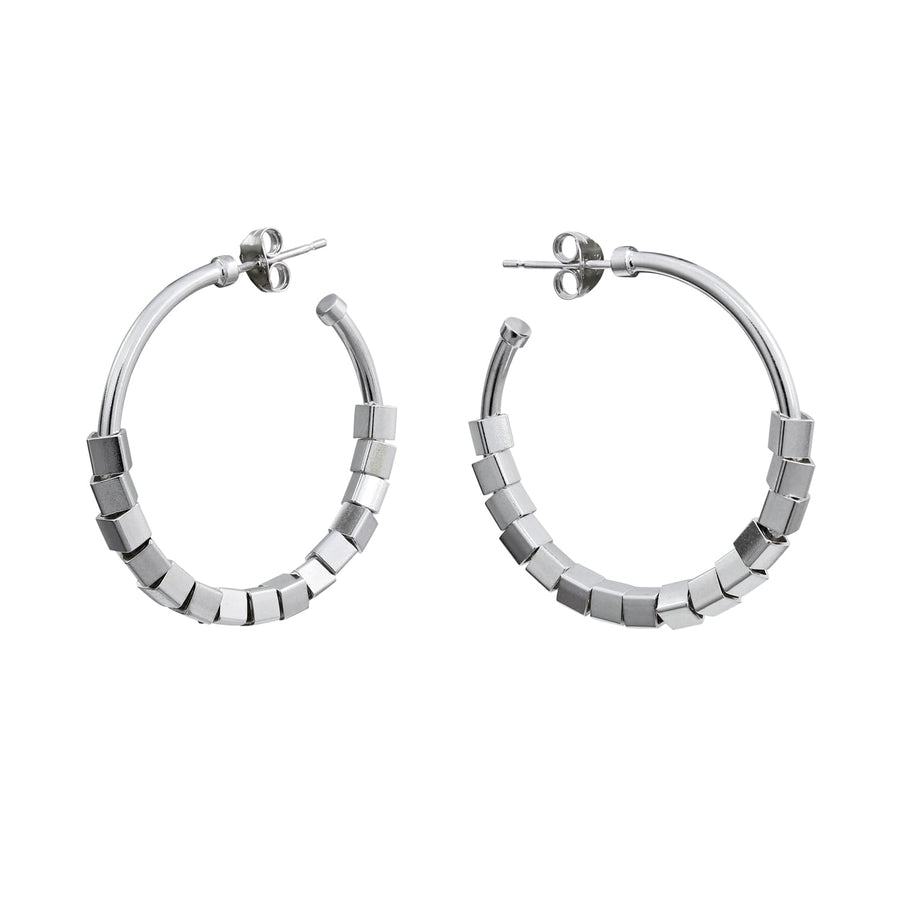 Cara Tonkin at EC One London Metropolis 3cm Cubes Hoop Earrings Silver