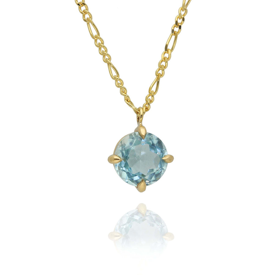 EC One's Round Aquamarine Gold Pendant Necklace made in EC One's B Corp London workshop