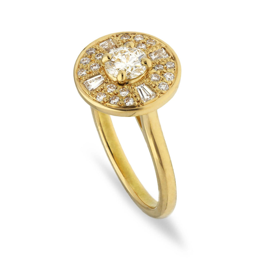 AMELIA recycled Yellow Gold Halo Diamond Engagement Ring made and by EC One in our London B Corp workshop
