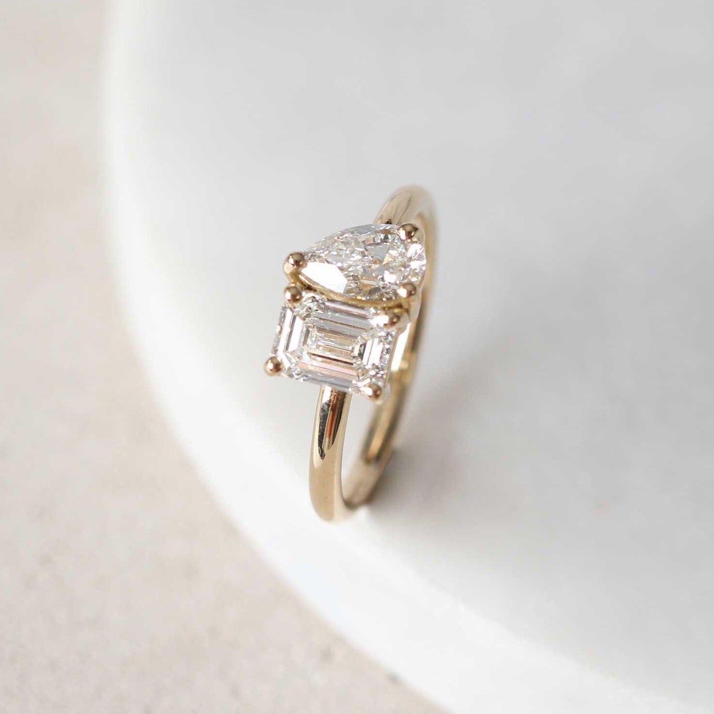 JOSEPHINE Yellow Gold Emerald & Pear-Shaped Diamond Engagement Ring by EC One London