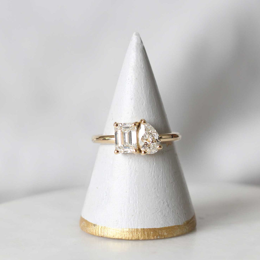 JOSEPHINE Yellow Gold Emerald & Pear-Shaped Diamond Engagement Ring by EC One London