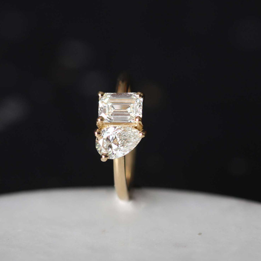 JOSEPHINE Yellow Gold Emerald & Pear-Shaped Diamond Engagement Ring by EC One London