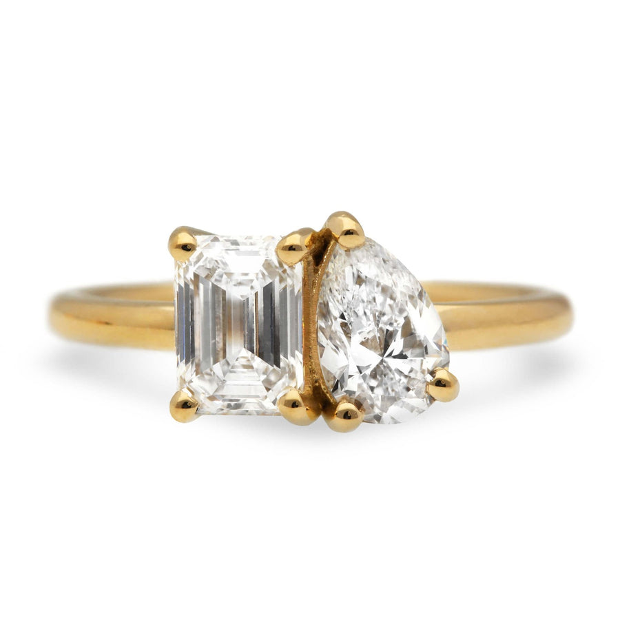 JOSEPHINE Yellow Gold Emerald & Pear-Shaped Diamond Engagement Ring by EC One London