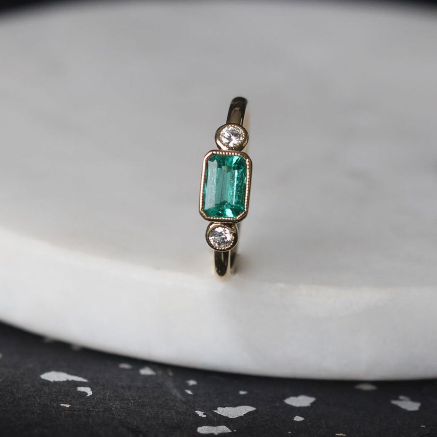 EC One LOTTIE Milgrain Emerald Diamond Engagement Ring
