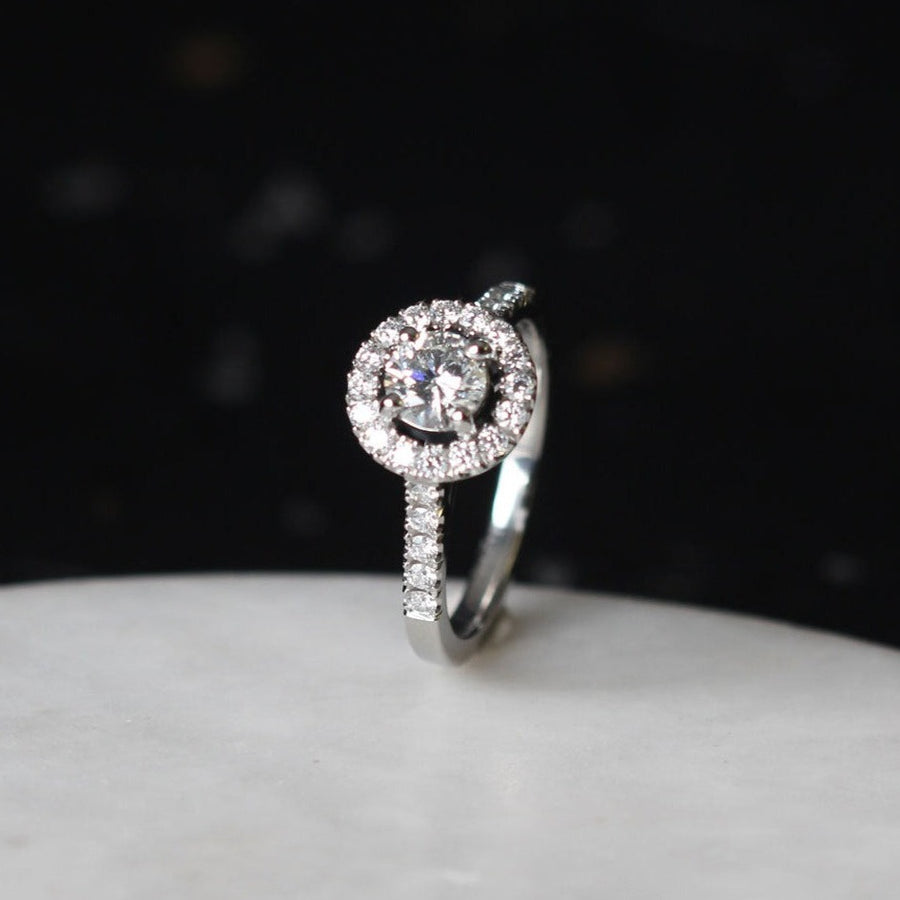 EC One HALO Round Diamond Platinum Engagement Ring handmade in our B Corp London workshop