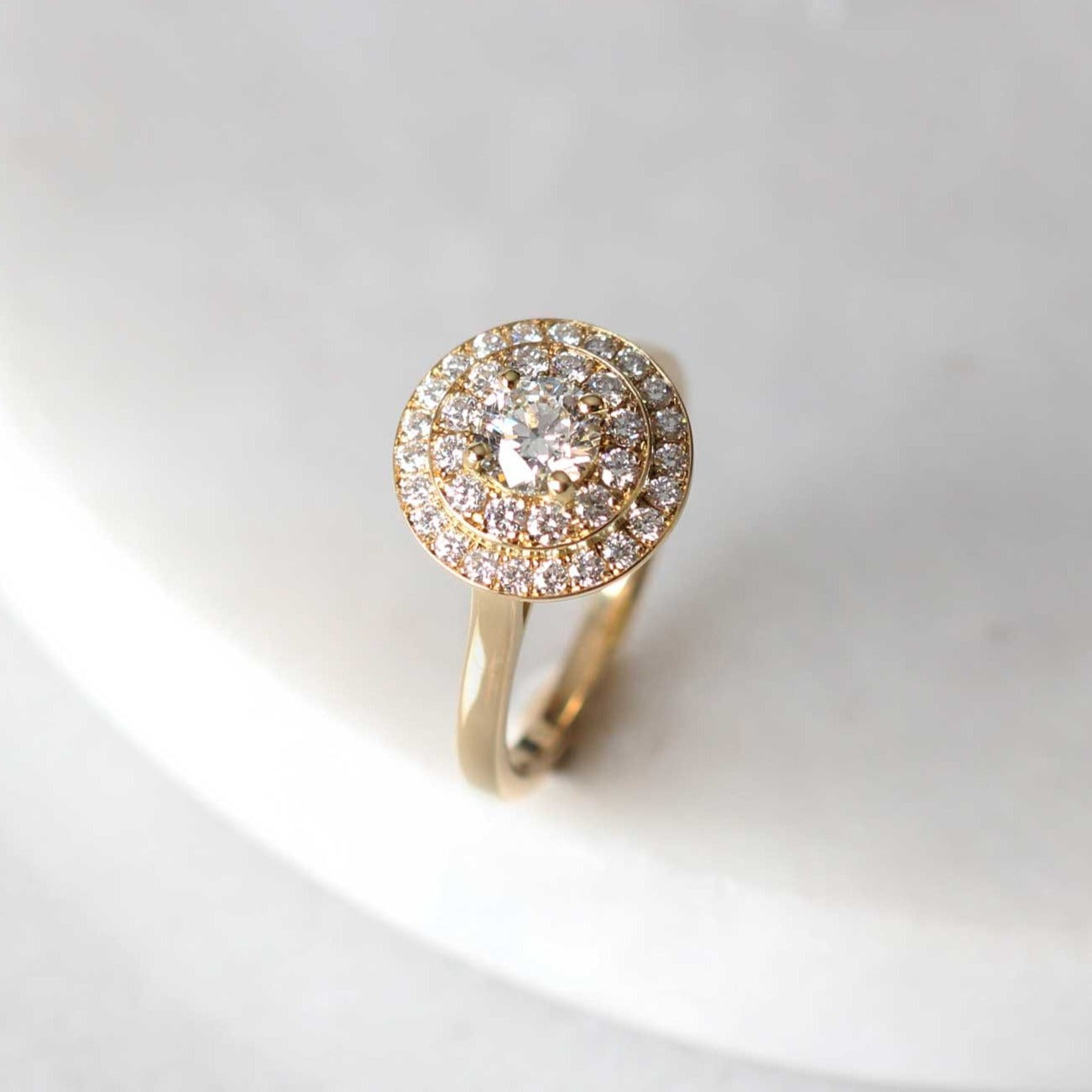 ISABELLA Yellow Gold Double Halo Diamond Engagement Ring made by EC One London in their B Corp certified  workshop