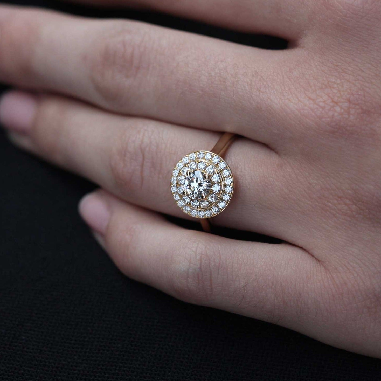 ISABELLA Yellow Gold Double Halo Diamond Engagement Ring made by EC One London in their B Corp certified  workshop
