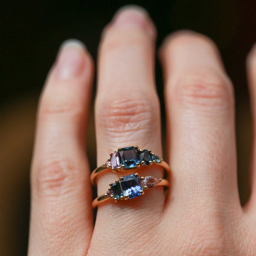 Large ELISE 18ct Yellow Gold Rings with Sapphires made in our London B Corp Workshop
