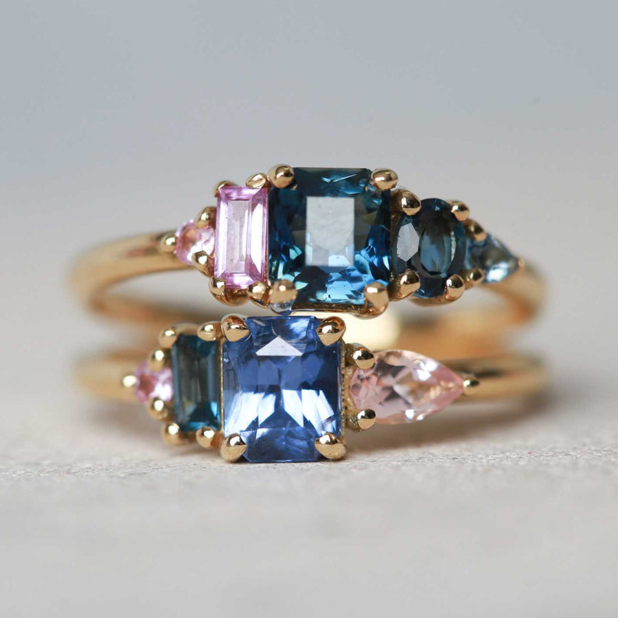 Large ELISE 18ct Yellow Gold Rings with Sapphires made in our London B Corp Workshop