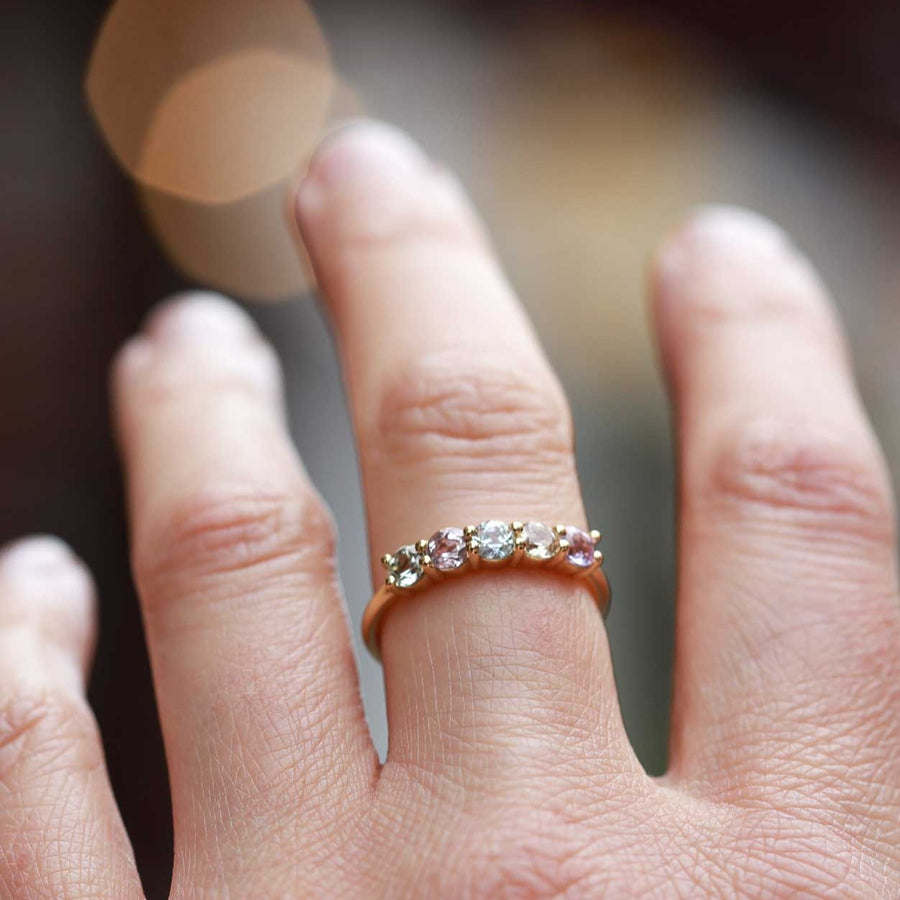 EC One Pastel 5 Stone Madagascan Sapphire Ring made in our London B Corp Certified Workshop